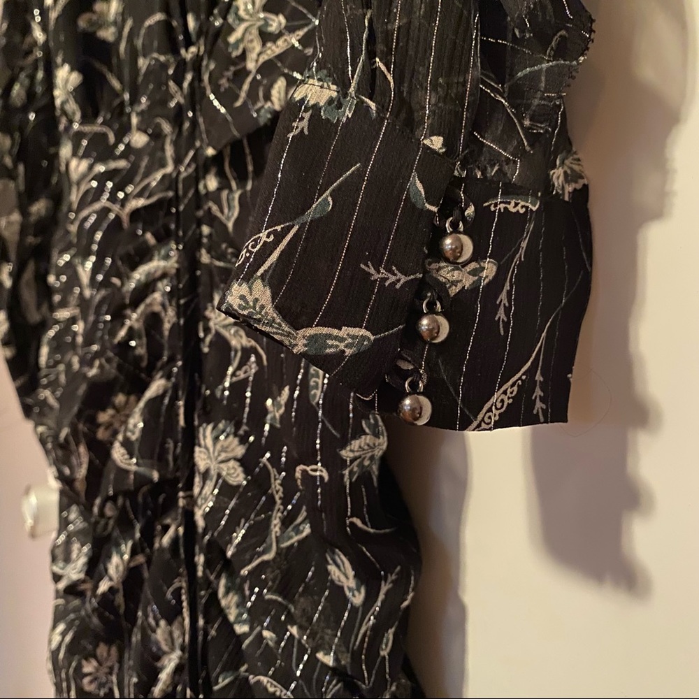 Veronica Beard Fitzgerald Black Metallic Ruched Floral Silk Mini Dress - Picture 9 of 14